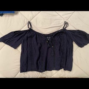 Open Shoulder Fancy Navy Top